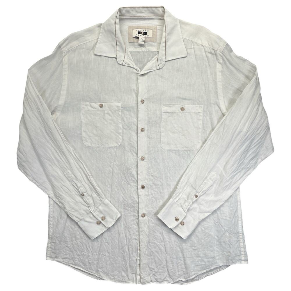 Joseph Abboud Men's Cream 100% Linen Long Sleeve Button-Down Shirt